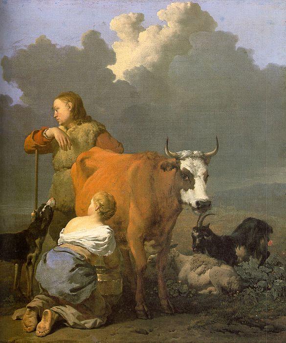 DUJARDIN, Karel Woman Milking a Red Cow ds oil painting picture